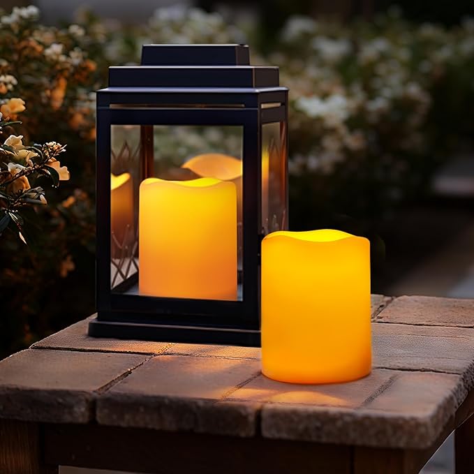 Homemory Solar Candles Outdoor Waterproof, Rechargeable Candles, Solar Powered Flameless Candles for Outdoor, Lanterns, Sensor Only, Dusk to Dawn, 3"x4", Set of 2