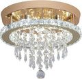 Deckrico Modern Gold Crystal Chandelier 11.8" LED Ceiling Light, Flush Mount Lighting Fixture for Bedroom, Hallway, Kitchen, Dining Room – Cool White