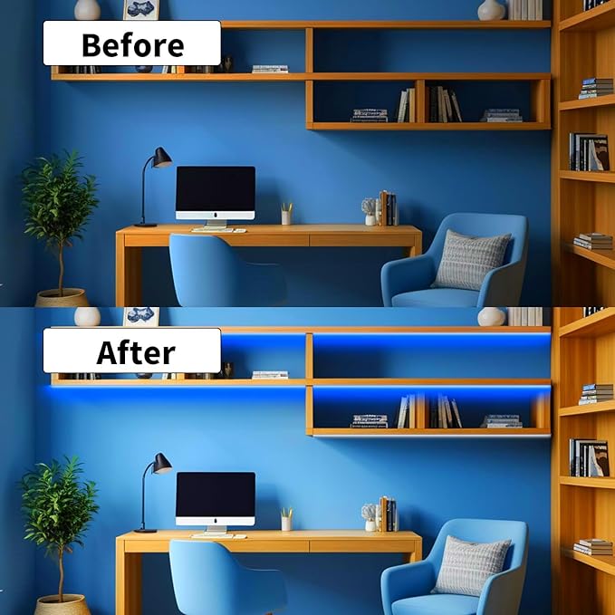 Blue COB LED Strip Light, 5M Cuttable Tape Lights with Power Plug, 1600 LEDs High Bright CRI93+ Flexible Dimmable Light Kit for Teen Boys Bedroom TV Backlight Gaming Room Monitor Kitchen Cabinet Decor