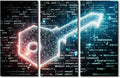TUMOVO Modern Wall Art for Bedroom 3 Piece Abstract Glowing Key on Digital Background Pictures Print on Canvas for Home Hotel Office Wall Decoration, Gallery-Wrapped Ready to Hang, 60" Wx40 H