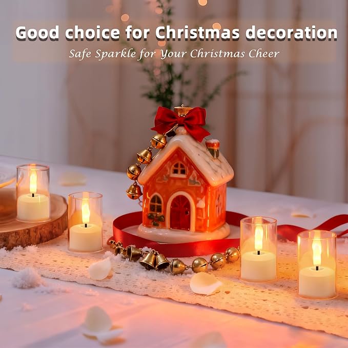 Rechargeable Acrylic Flameless Candles with Timer Control, Flickering Warm White Tealights, Ideal for Home Decor Weddings Parties, Restaurants(White,Set of 6)