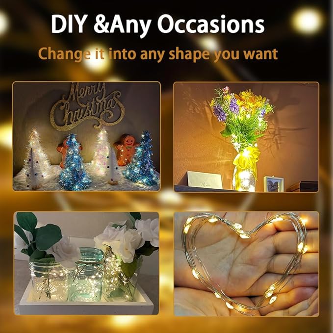 6 Pack Fairy String Lights with Timer, 2AA Battery Operated, IP65 Waterproof, 20 Warm White LED Copper Wire for Indoor Outdoor Decor