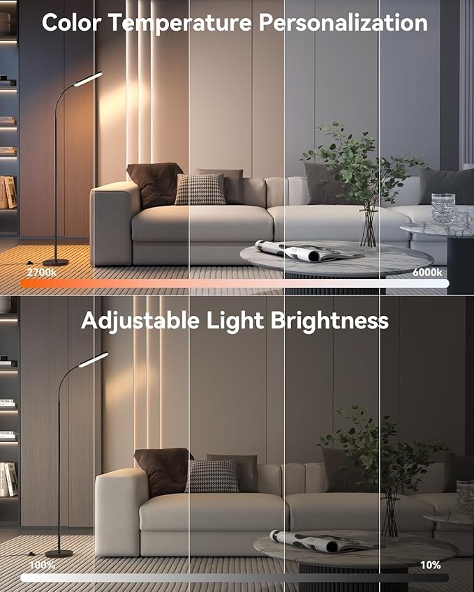 LED Floor Lamp with Remote Control Foot Switch for Living Room, Stepless Adjustable Colour Temperature Brightness Standing Lamp with Timer, Eye Caring Tall Lamp Reading for Bedroom,office, Gift