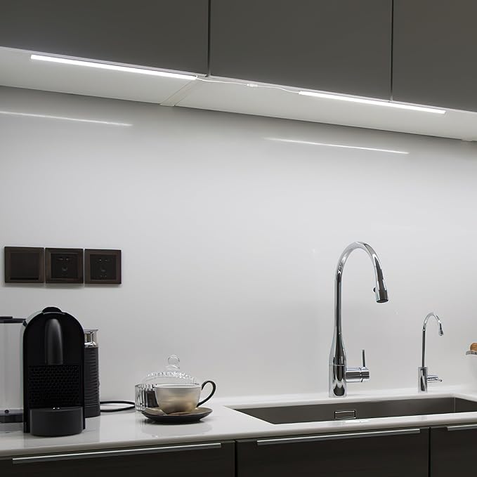 Litever Plug Under Cabinet Light Kit with Power Adapter, Dimmer, 2 pcs 12 Inch USB LED Light Bars. Dimmable Linkable for Kitchen Counter, Workbench, Coffee Station, Workspace, Closet. Daylight 5000K