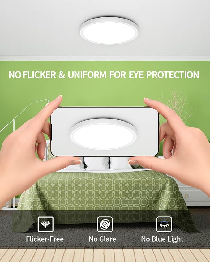Flush Mount 12 Inch LED Ceiling Light Fixture, 24W Super Slim Ceiling Lamp with Remote, 2400LM Dimmable Brightness, 2700K-6500K Adjustable Color Temperature, for Bedroom Living Room Kitchen Office