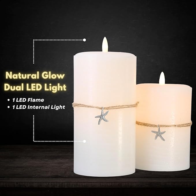 LumiPur Signature Coastal Collection Natural Glow Flickering Flameless LED Wax Pillar Candle (3.5" x 7", Summer White)