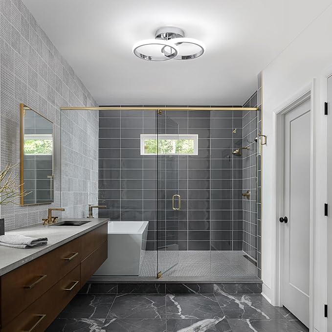 CANEOE 2 Packs Modern Led Ceiling Light Fixtures, 6000K Cool White Hallway Light Fixtures Ceiling, Bathroom Close to Ceiling Lights for Corridor Stair Aisle Lamps (Chrome, 2 Packs)