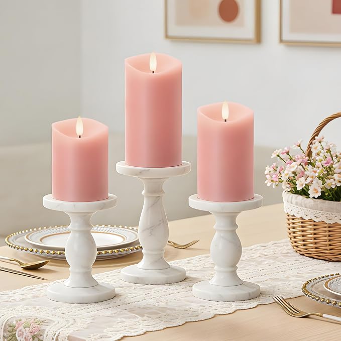 Pink Flameless Candles with Remote and Timer, Real Wax Made LED Pillar Candles Battery Operated with 3D Flickering Flame Melted Edge, 3" x 4",5",6", Set of 3 (Pastel Pink)