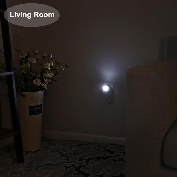 DEWENWILS Plug in Night Lights into Wall, Dusk to Dawn Sensor, 360° Rotating, Directional LED Nightlights for Kids, Nursy, Hallway, Bathroom, Bedroom, Cool White, 4 Pack