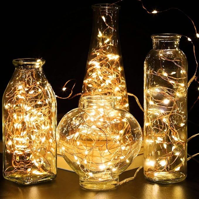 4 Pack 33Ft 100 Warm White Led Fairy Lights Battery Operated with Remote Control Timer Waterproof Silver Copper Wire Twinkle Lights