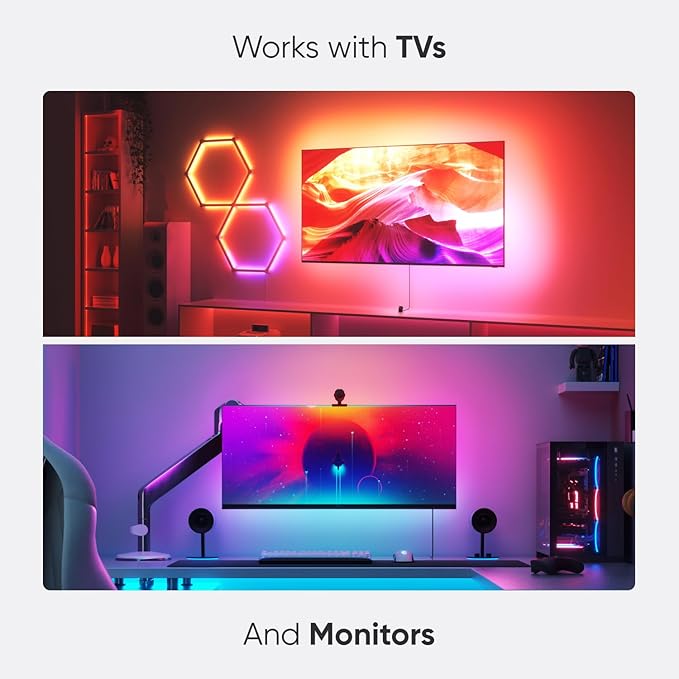 Nanoleaf 4D - TV LED Backlight with Camera, TV Backlight Sync to Screen, Smart Addressable Gradient Lightstrip Kit, App & Voice Control, Trimmable for Home Decor & Gaming (Up to 85" TVs and Monitors)