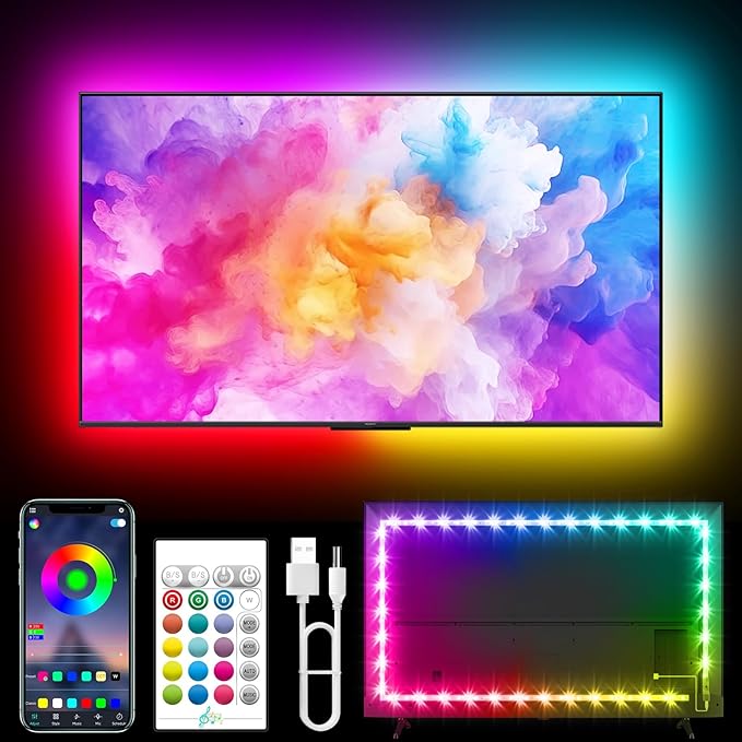 TV LED Lights, 18.0ft LED Lights for 40-75 Inch TV Behind Lighting, RGB Color Changing TV Backlight with APP & Remote Control, Music Sync USB LED Strip Light for Bedroom Gaming Room Decor