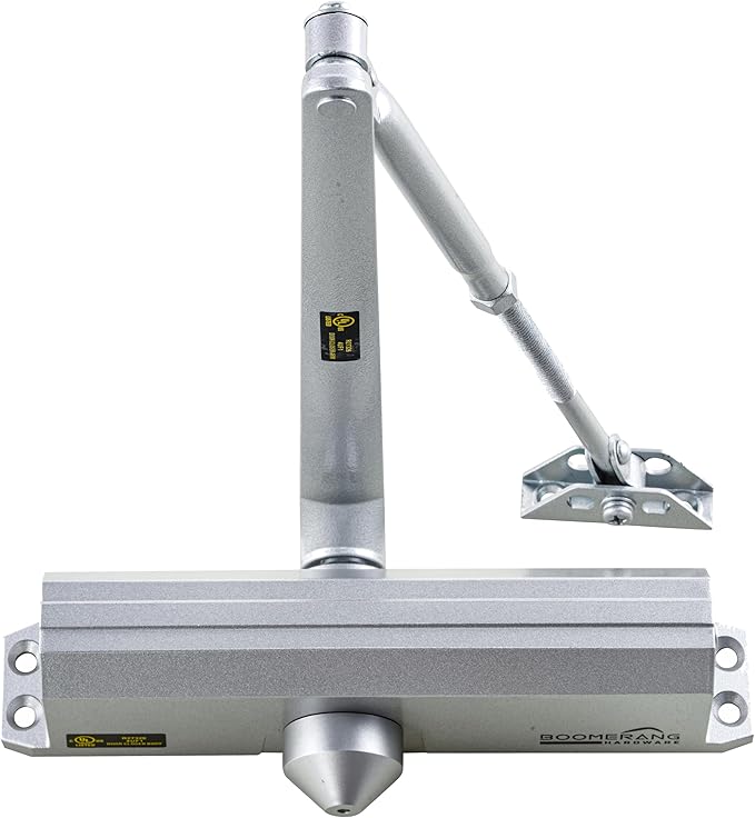 Boomerang Medium/Heavy Duty Automatic Commercial Door Closer -D4016 Surface Mounted, Grade 1- ADA & UL 3 Hour Fire Rated, Adjustable Size 1-6 for Entry & Aluminum Storefronts, Aluminum/Silver (US26D)