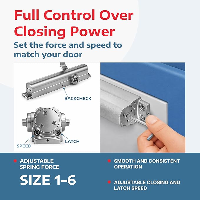A1 ProGuard Commercial Heavy Duty Automatic Door Closer, ADA UL Grade 1 Listed Self Closing Door Hinges, Door Closers Commercial High Traffic, Auto Door Closer, Hydraulic Spring Soft Close - Silver