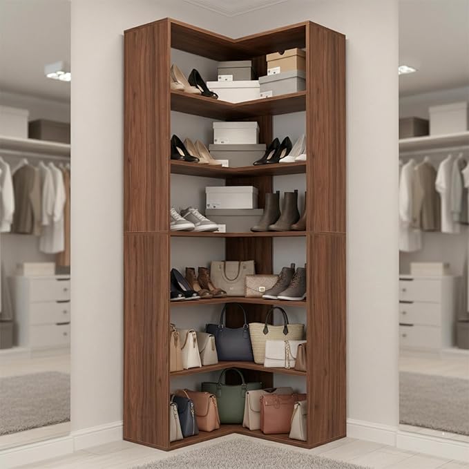 Anystyle 71 Inch Large Corner Shoe Rack for 40+ Pairs, 6-Tier L-Shaped Shoe Storage Cabinet Organizer, Freestanding Wooden Shoe Shelf for Closet, Entryway, Hallway, Brown