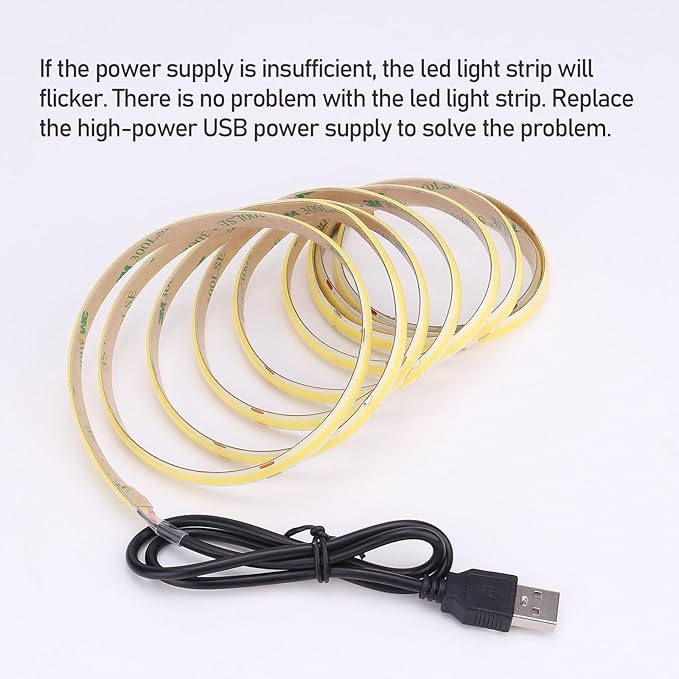 DC 5V USB COB LED Strip Light Cool White 6000K Dimmable IP65 Waterproof CRI 93+ USB Powered 6.6ft/2M 640LEDs with Dimmer High Brightness Flexible LED Tape Lights