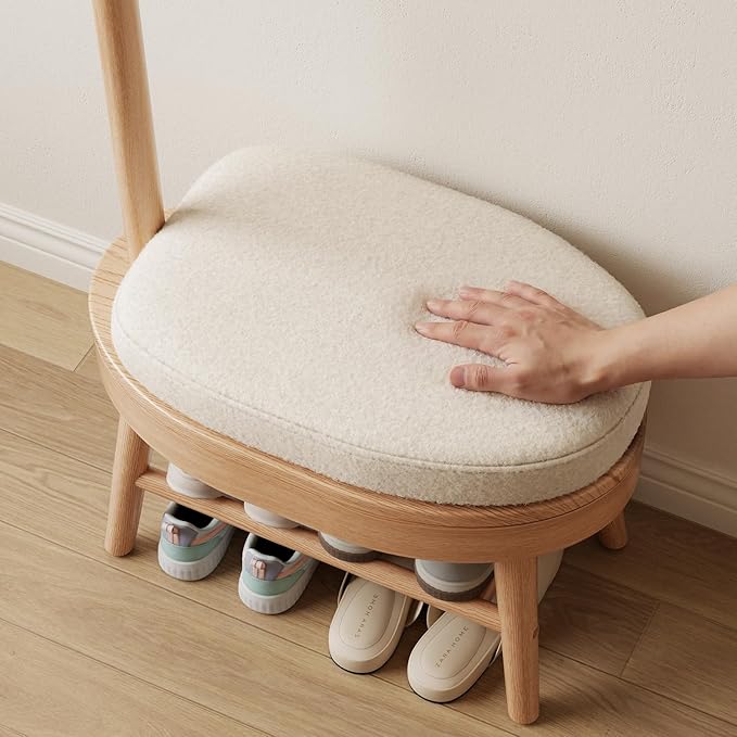 AQIMUELE Shoe Bench Entryway,Coat Rack with Shoe Storage, Coat Rack and Shoe Rack, Wooden Narrow Shoe Bench（Natural）