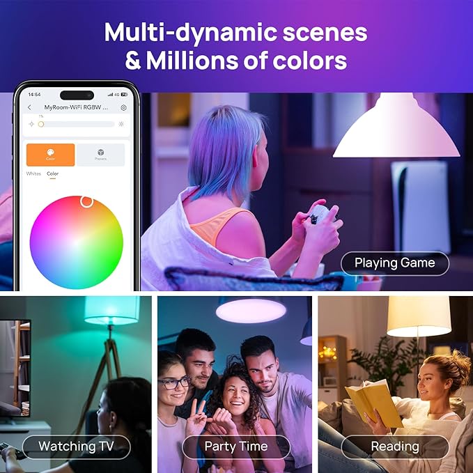 Consciot Smart Light Bulbs, WiFi Bluetooth Color Changing LED Light Bulb, A19 E26 RGBTW Light Bulbs That Works with Alexa/Google Home/Apple Home/Siri, Music Sync, 60W Equivalent Smart Bulb, 6 Pack