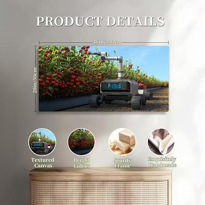 Wibinuki Wall Art Wall Decor Wall Paintings Robot is picking tomoes in a tomo garden, Agricultural robots work for Living Room Bedroom Bathroom Home Decor Can Be Hung Directly 20"x 40"