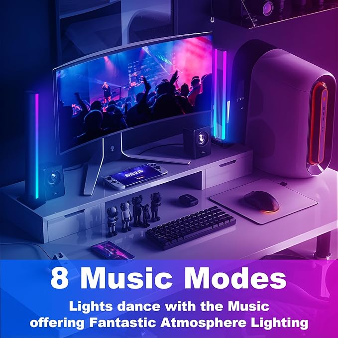 RGBW LED Light Strip, Music Sync RGB IC LED Lights Bars, USB Powered Ambient Lighting, Remote Control Color Changing Gaming TV Backlight for Room PC Gaming Monitor Desk(RGB Light Bar)