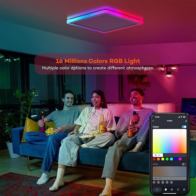 Smart LED Ceiling Light WiFi, RGB Flush Mount Light Fixture with Remote, Compatible with Alexa Google Home, 2400LM 3000K-6500K Wired Lights for Bedroom, Living Room 13 Inch White