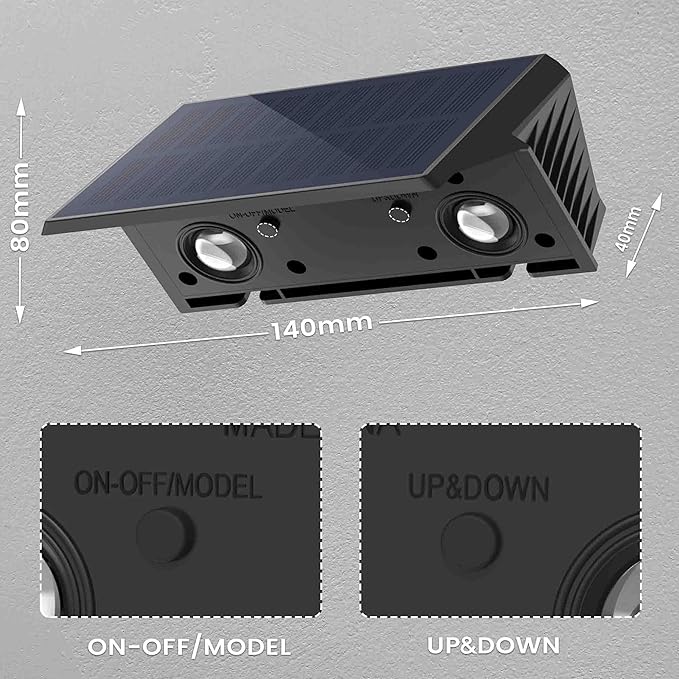 Fence Lights Solar Powered, 12-Pack Solar Fence Lights Up/Down Flexible Buttons, IP67 Waterproof for Outdoor, 100LM Bright, Auto Dusk to Dawn for Wall/Stairs/Yard/Railing/Deck/Pathway (Warm White)