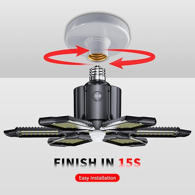 Motion Sensor Garage Light,20000LM Garage Lights Ceiling Led Motion Activated,Motion Light Indoor with Dusk to Dawn,Screw in Light Bulb for Basement Attic Warehouse (4 Pack)