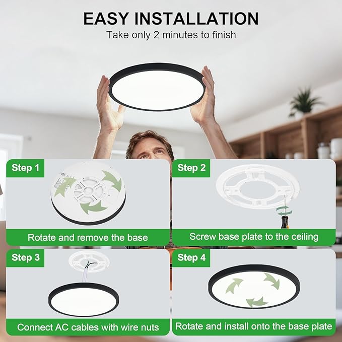 LED Flush Mount Ceiling Light: 12 inch 1Pack Super Slim Dimmable & 5CCT (2700-6500K) Kitchen Lighting Fixtures Ceiling - 24W Black Low Profile Ceiling Lamp for Bedroom Garage Hallway