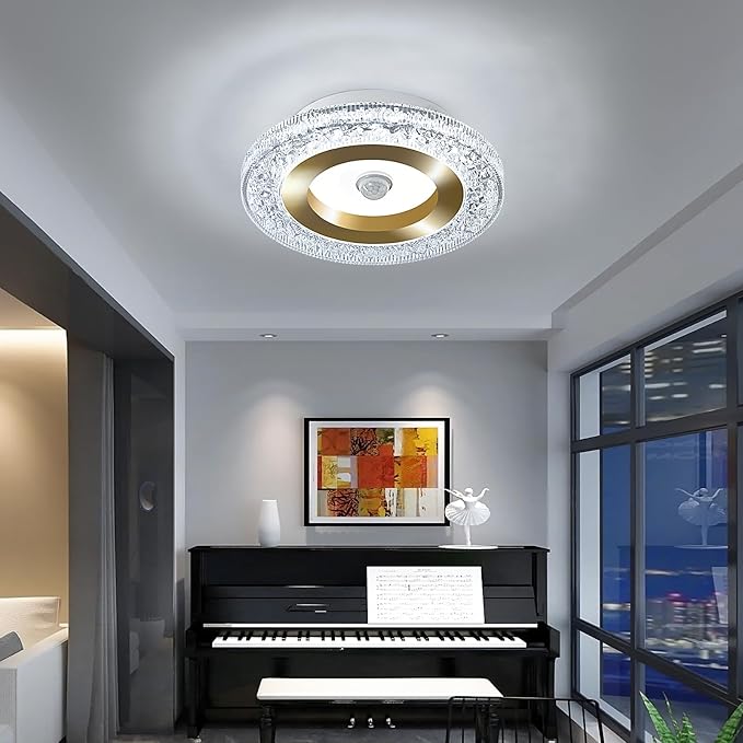 UOFUS Motion Sensor LED Ceiling Light Indoor Wired 7.84inch Gold Flush Mount Light Fixture 6400K Motion Activated Light for Closet Hallway Laundry Stairs Shower Porch Garage Basement