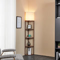 Corner Floor Lamp with Shelves, Tall Corner Lamp with Fabric Shade, Modern Torchiere Lamp for Living Room, Bedroom, Office, Corner Display Shelf with Light, Home Decor, Brown