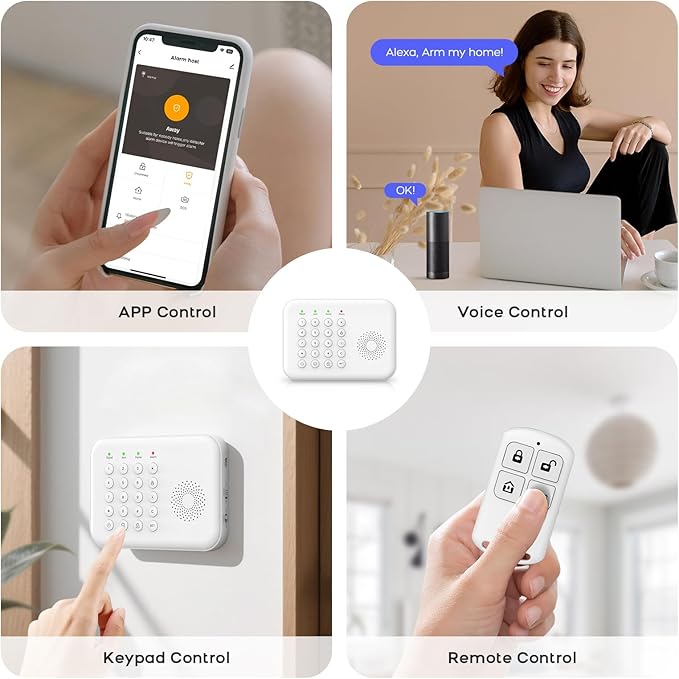 Alarm System for Home Security,WiFi+GSM/4G Compatible with Alexa Home Alarm System,17 Piece DIY Kit No Monthly Fees with Instant App Alerts,SOS Button,Smart Life or Tuya for Apartment,Kids Safety