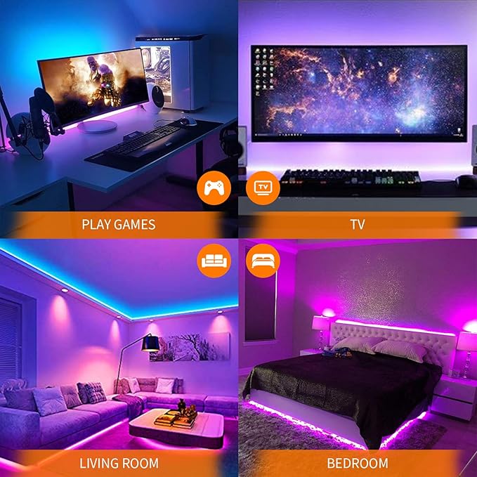 HAMLITE TV LED Backlight USB Powered, 6500K White PC Monitor Bias Lighting for 60-65inch TVs, 14.8Ft RGBW Led Light with RF Remote, 20 Color Changing LED Background Room Decor