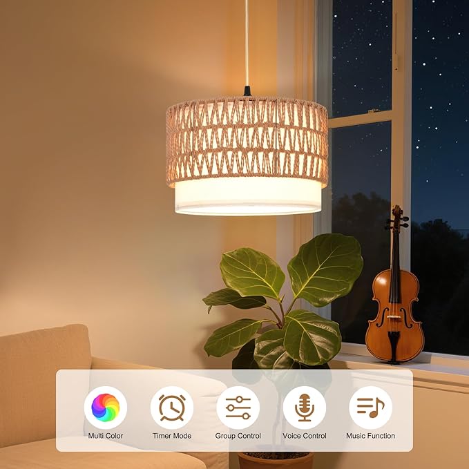 Hanging Lamp Plug in Pendant Light, 15FT Hanging Lights with Plug in Cord, Hanging Light with Bulb and Remote, Hanging Lamps for Bedroom, Living Room, Kitchen, Farmhouse