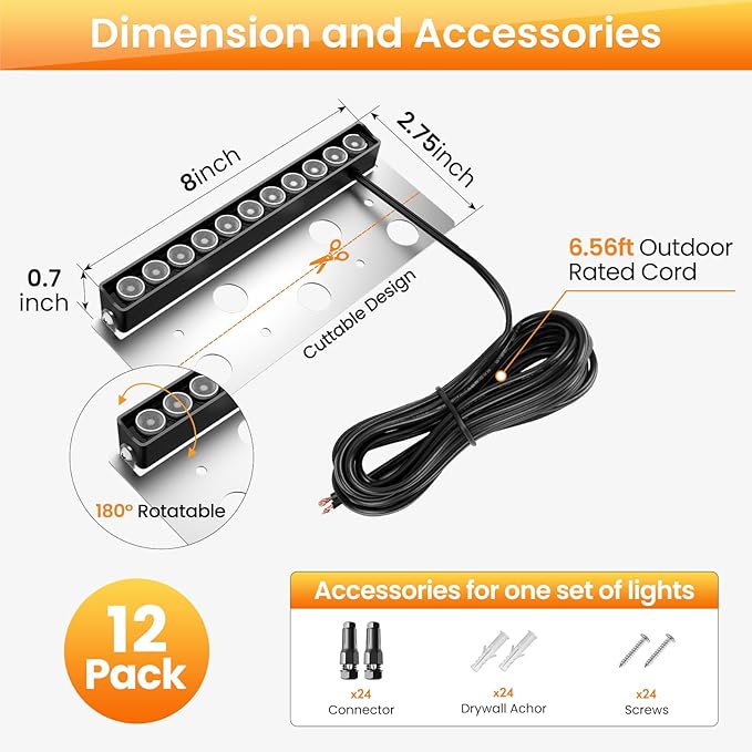 8 Inch Retaining Wall Lights 5W Hardscape Lighting IP66 Waterproof Low Voltage Step Lights Outdoor 2700K Landscape Lights for Patio Walls Stairs with Connectors 12 Pack