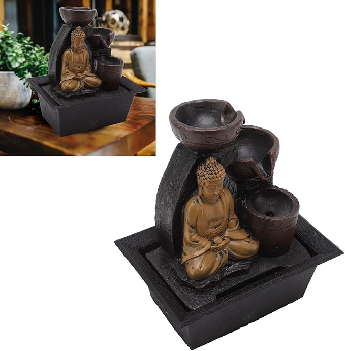 Buddha Water Flowing Synthetic Resin Waterfall Lights Home Office Desktop Serene Ambience Colorful Light Living Room Study Rustproof Weather Resistant