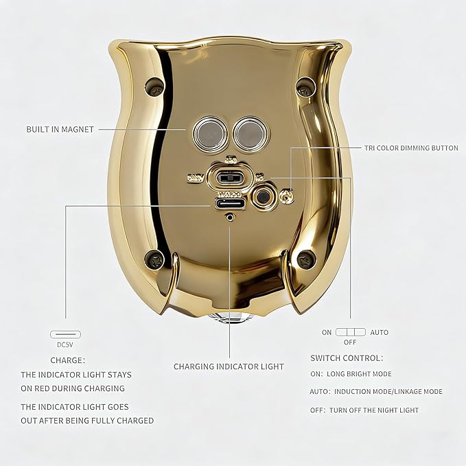 Motion Sensor Wall Light: 1200mAh Rechargeable Wall Sconce 2pcs Magnetic Stair Lights Indoor Wireless Wall Sconces Night Light for Bedroom Hallway Stairs Home Decor (Gold)