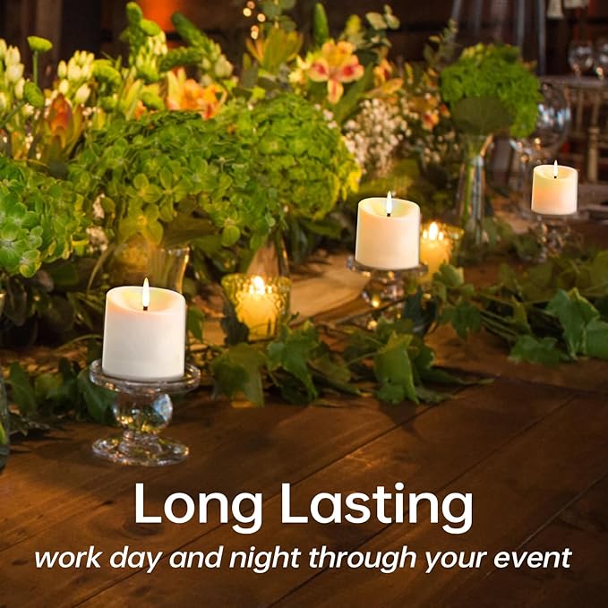 Outdoor Waterproof Flameless Candles with Timer, Remote Control Battery Operated Candles Flickering Last 600 Hours, 3"x3" Realistic Electric Fake LED Candles, Ivory Plastic, Set of 3