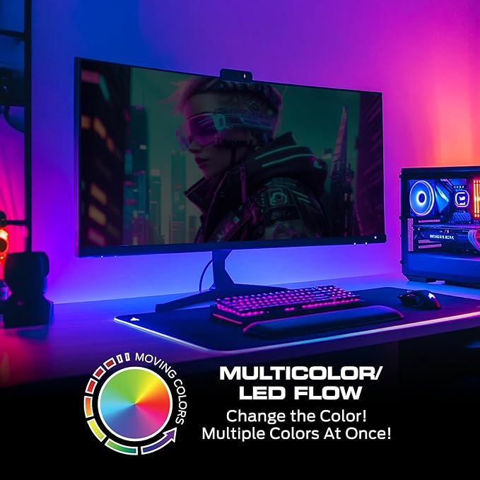 Monster 10ft Sound Reactive LED+IC Strip Lights, RGB Color Changing Music Sync Light Strip with IR Remote Control, Multicolor Ambient Lighting for Bedroom, Gaming Room, TV, Desk & Home Decor