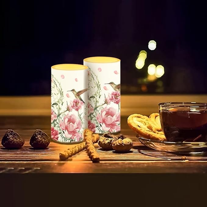 Bird Floral Flameless Candles 2 Pack 6 x 3 inch Battery Operated Candles with Multicolor Timer Remote Control LED Fake Candles for Warm Light Dinner Table Home Decor