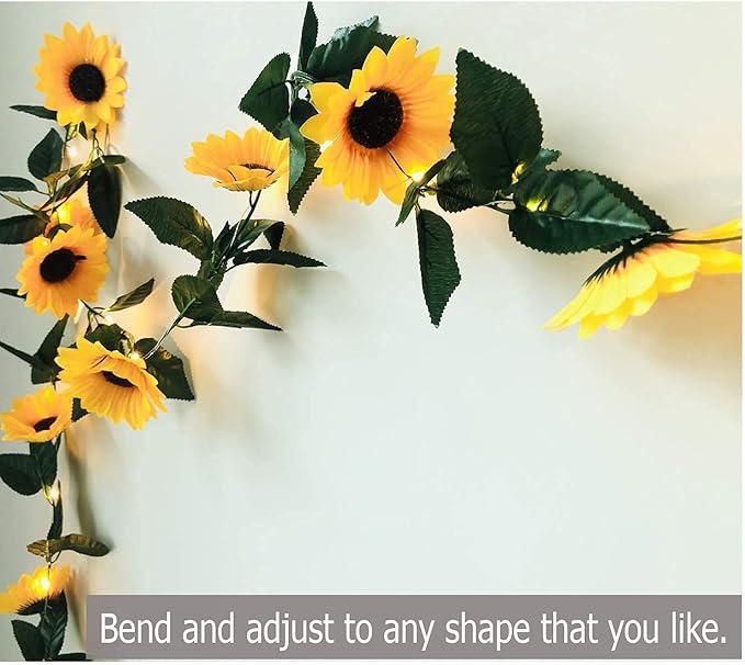 Fielegen 30 LED Artificial Sunflower Garland with Lights Battery Powered 7.2ft Sunflower Vine Fake Flowers Garland String Lights for Indoor Bedroom Holiday Garden Wedding Birthday Party Table Decor
