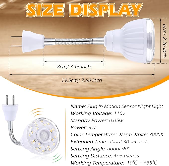 Yahenda 3 Pack Motion Activated LED Night Light Plug in Smart Dusk Dawn Sensor Light PIR Infrared Sensor Motion Detector Lamp Flexible Rotating for Hallway Stairway Garage Basement(Warm White)