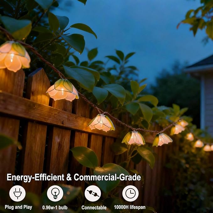 Decorative String Lights Plug in with 10 Bulbs, Flower Garland Fairy Lights Connectable Weatherproof Outdoor Indoor for Wedding Pergola Bedroom Porch Floral Home Decor (Green White)