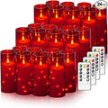 Flickering Flameless LED Candles,Battery Operated Candles 24 Pcs with Embedded Star String,Acrylic LED Pillar Candles with Remote,Suitable for Home Decoration to Create an Atmosphere (Red)