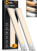 Gritin 10.2inch Under Cabinet Lighting Rechargeable 2 Pack- 3 Color Temps&5 Level Brightness, Super Bright, 4 Modes, Motion Sensor, Long Lasting - Easy Installation Magnetic Under Closet Lights