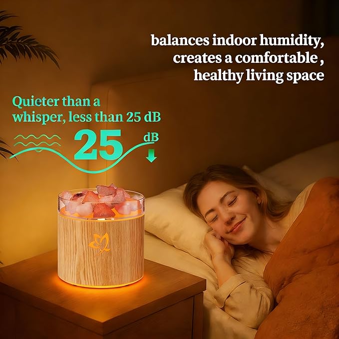4-in-1 Ultrasonic Crystal Salt Stone Aromatherapy Diffuser & Humidifier - 7-Color LED Dreamy Flame Light, Auto Shut-Off, 2 Modes | Home/Office/Yoga (Wood Grain)