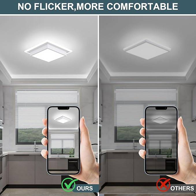 32W Modern LED Ceiling Light, 13 Inches Square Ceiling Light, 5CCT Flush Mount Ceiling Light, Hallway Ceiling Lighting Fixtures for Living Room Bedroom Bathroom Kitchen