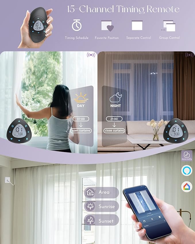 Graywind Hardwired Smart Curtains Motorized Sheer Curtains with Remote Alexa Google Control for Sliding Sheer Drapes One-Way or Split Draw, Custom Width to 220" (Sheer Solid White)