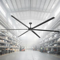 120 Inch Ceiling Fans without Lights High Airflow Industrial Black Ceiling Fan for Shop Garage Barn, 6-Speed Reversible DC Motor Big Commercial Fan with Remote Control, 6 Aluminum Blades, ETL