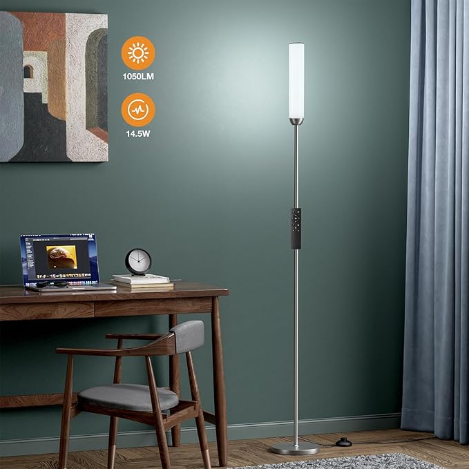 Ambimall LED Floor Lamp with Remote Control, 65" Standing lamp with Stepless Adjustable 3000K-6500K Colors & 30-100% Brightness, Foot Switch(Deep Grey) (Pack of 2)