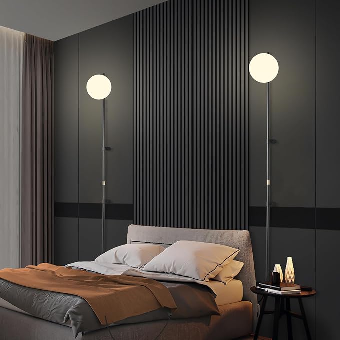 Modern Plug in Wall Sconce Globe Shade Indoor Wall Light, LED Wall Mounted Lamp with Plug in Switch, Wall Lamp for Bedroom Living Room Study Hallway Bedside etc.